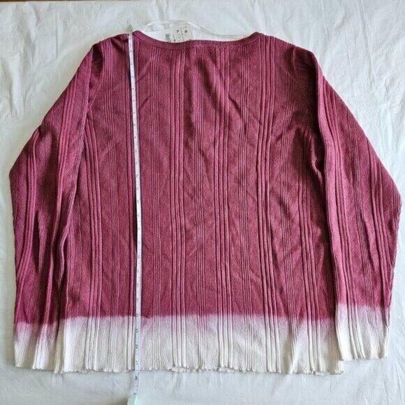 Zara Sweater Womens XL Wine Dipped White Cuffs Hem Scoop Neck Ribbed Knit Boho - Picture 6 of 12